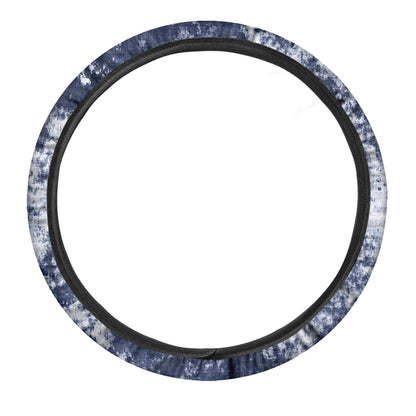 Blue And White Acid Wash Tie Dye Print Car Steering Wheel Cover