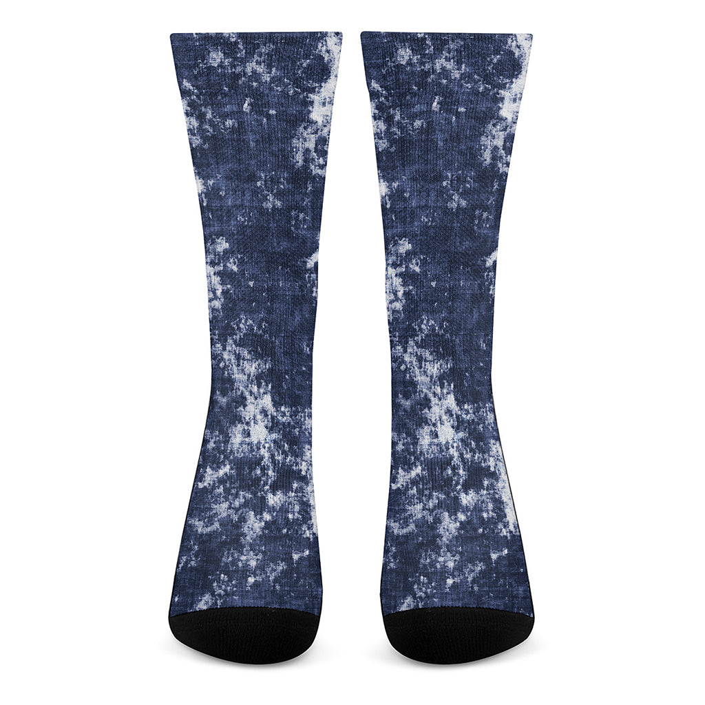 Blue And White Acid Wash Tie Dye Print Crew Socks