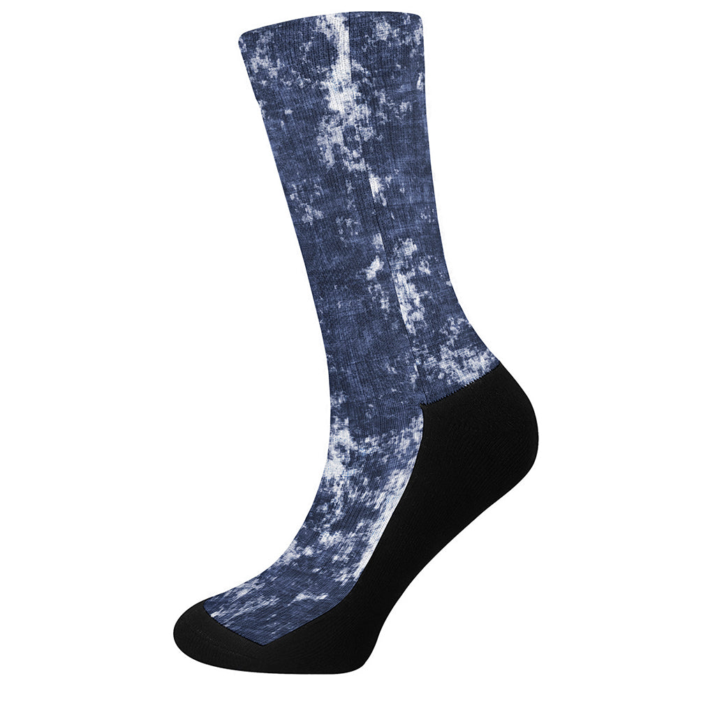 Blue And White Acid Wash Tie Dye Print Crew Socks