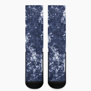 Blue And White Acid Wash Tie Dye Print Crew Socks