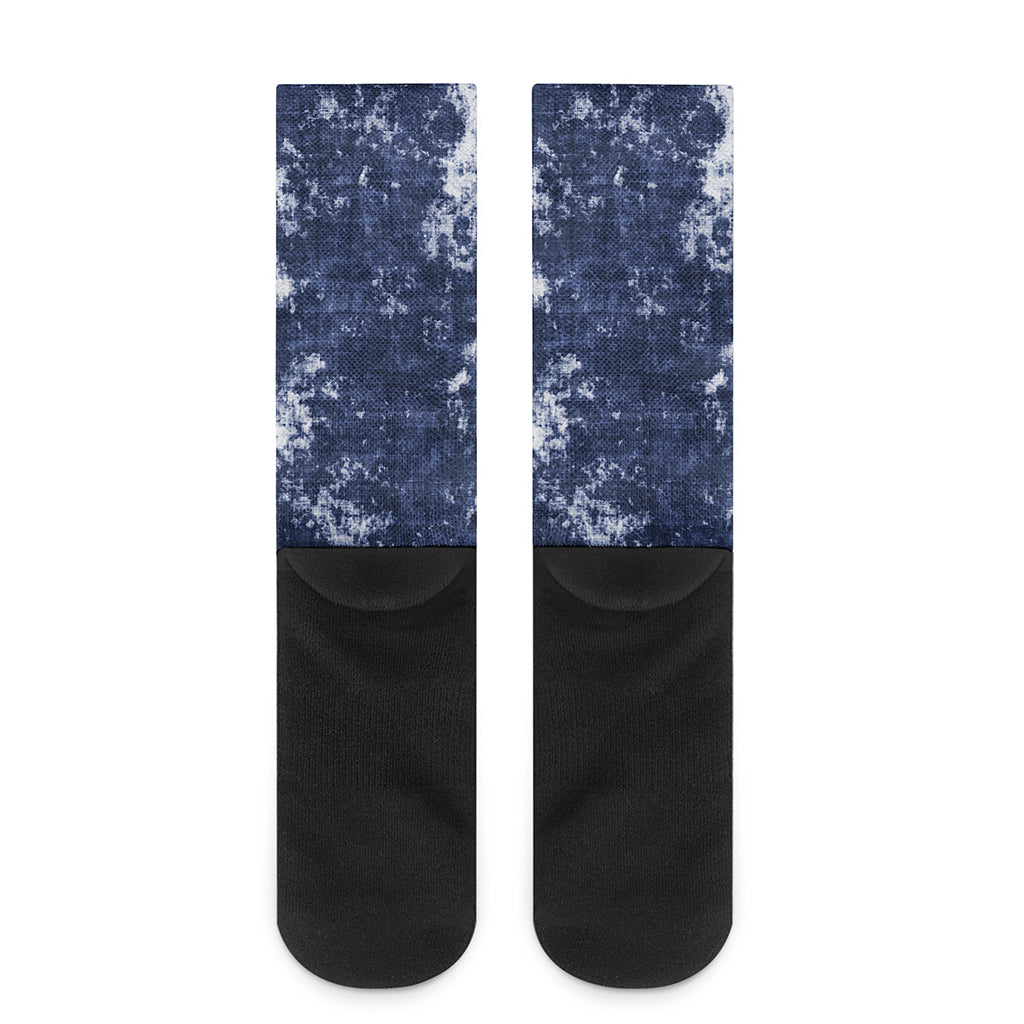 Blue And White Acid Wash Tie Dye Print Crew Socks