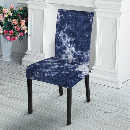 Blue And White Acid Wash Tie Dye Print Dining Chair Slipcover