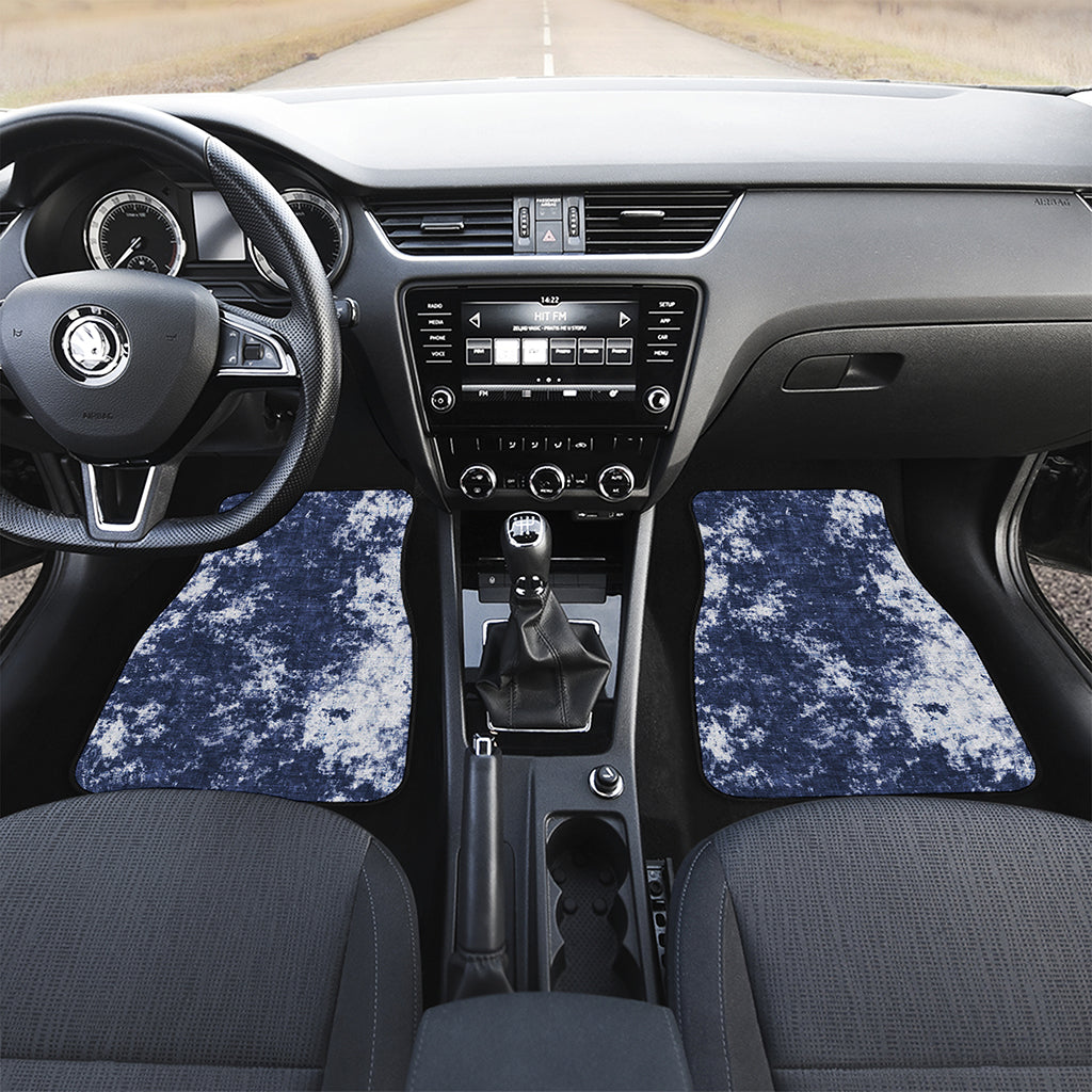 Blue And White Acid Wash Tie Dye Print Front and Back Car Floor Mats