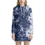 Blue And White Acid Wash Tie Dye Print Hoodie Dress