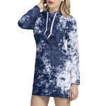 Blue And White Acid Wash Tie Dye Print Hoodie Dress
