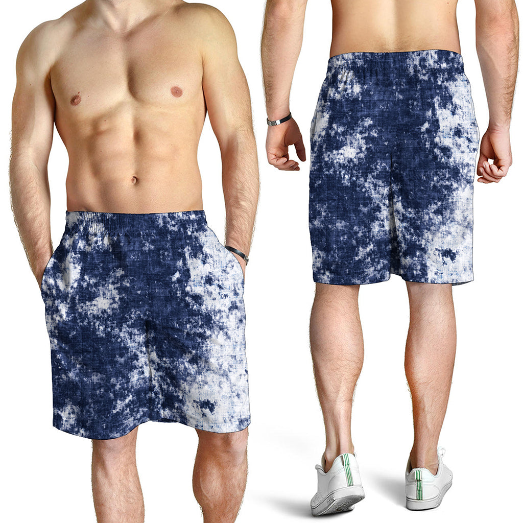 Blue And White Acid Wash Tie Dye Print Men's Shorts