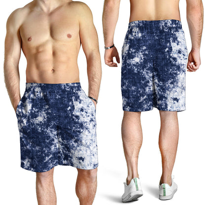 Blue And White Acid Wash Tie Dye Print Men's Shorts