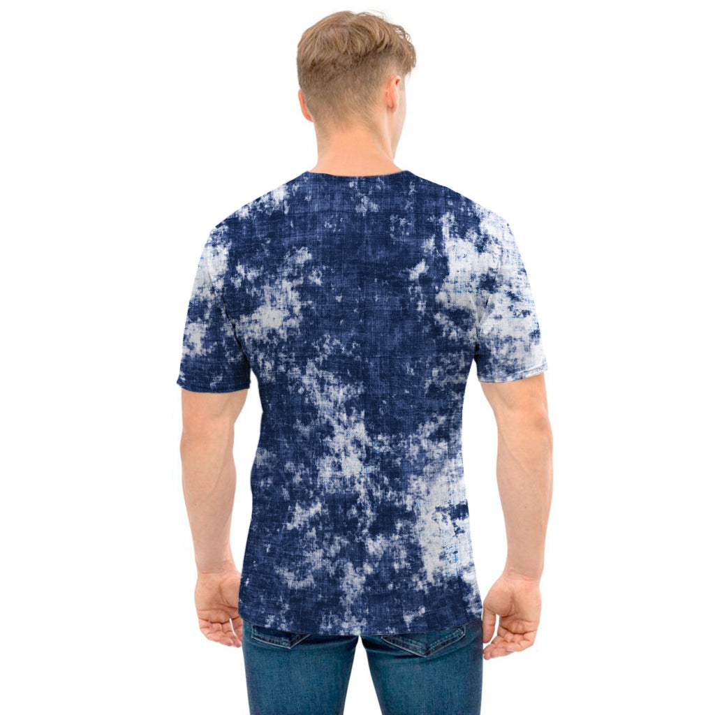 Blue And White Acid Wash Tie Dye Print Men's T-Shirt