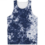 Blue And White Acid Wash Tie Dye Print Men's Tank Top