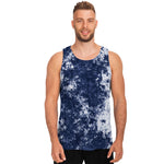 Blue And White Acid Wash Tie Dye Print Men's Tank Top
