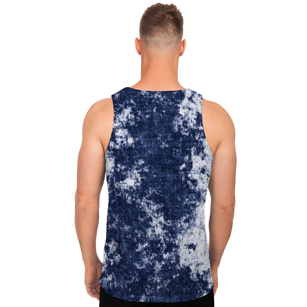 Blue And White Acid Wash Tie Dye Print Men's Tank Top