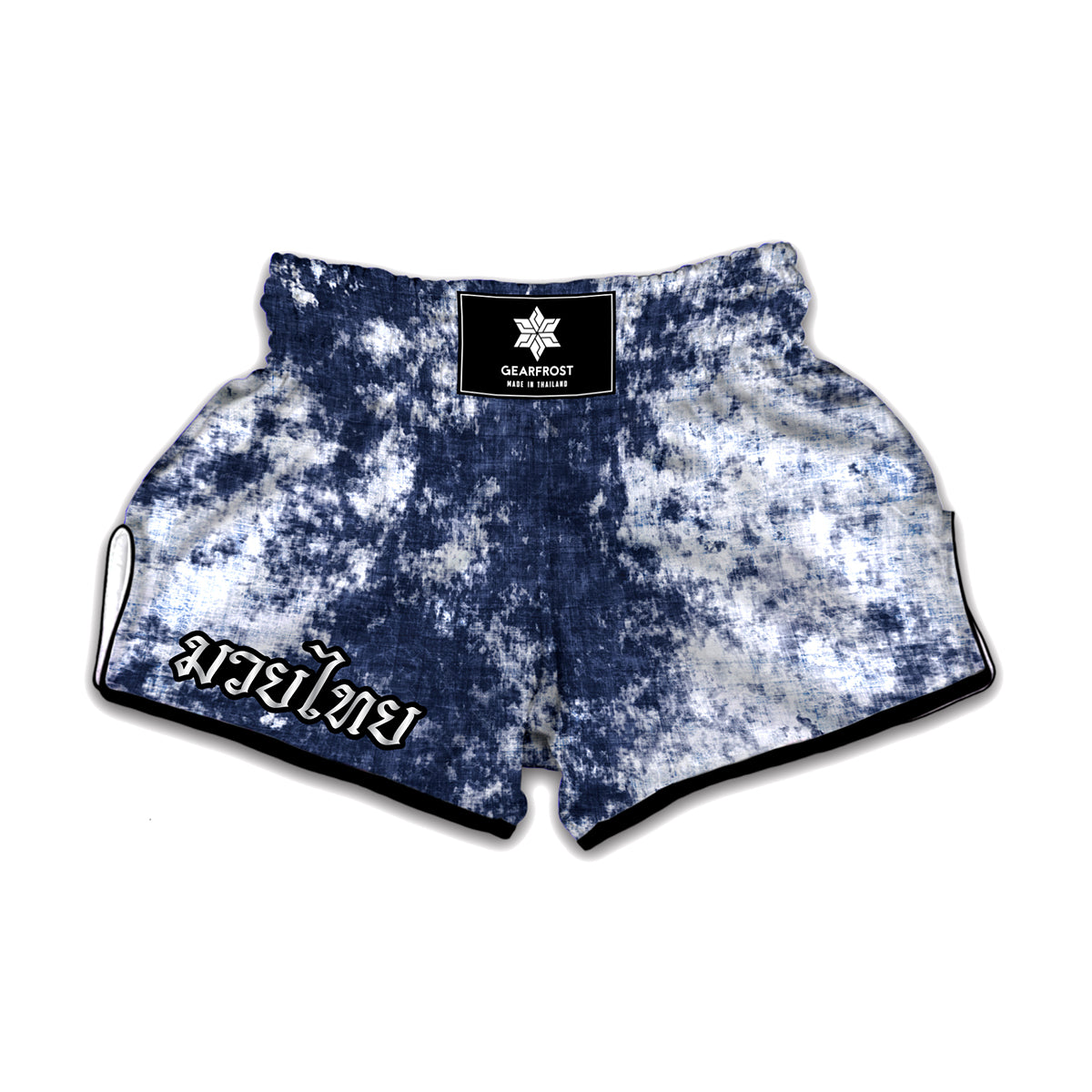 Blue And White Acid Wash Tie Dye Print Muay Thai Boxing Shorts