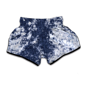 Blue And White Acid Wash Tie Dye Print Muay Thai Boxing Shorts