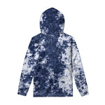 Blue And White Acid Wash Tie Dye Print Pullover Hoodie