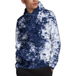 Blue And White Acid Wash Tie Dye Print Pullover Hoodie