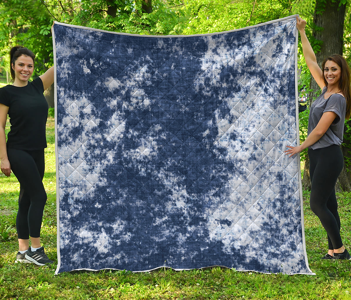 Blue And White Acid Wash Tie Dye Print Quilt