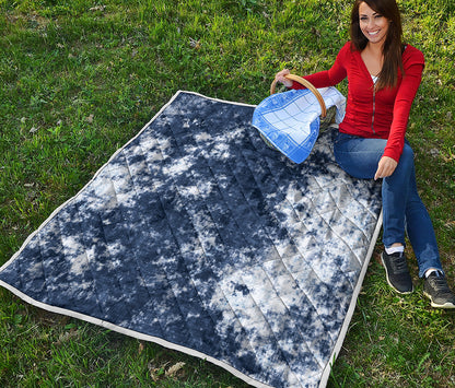 Blue And White Acid Wash Tie Dye Print Quilt