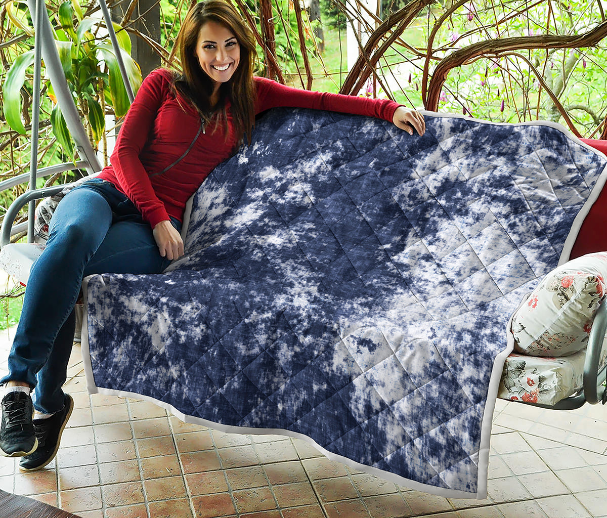 Blue And White Acid Wash Tie Dye Print Quilt
