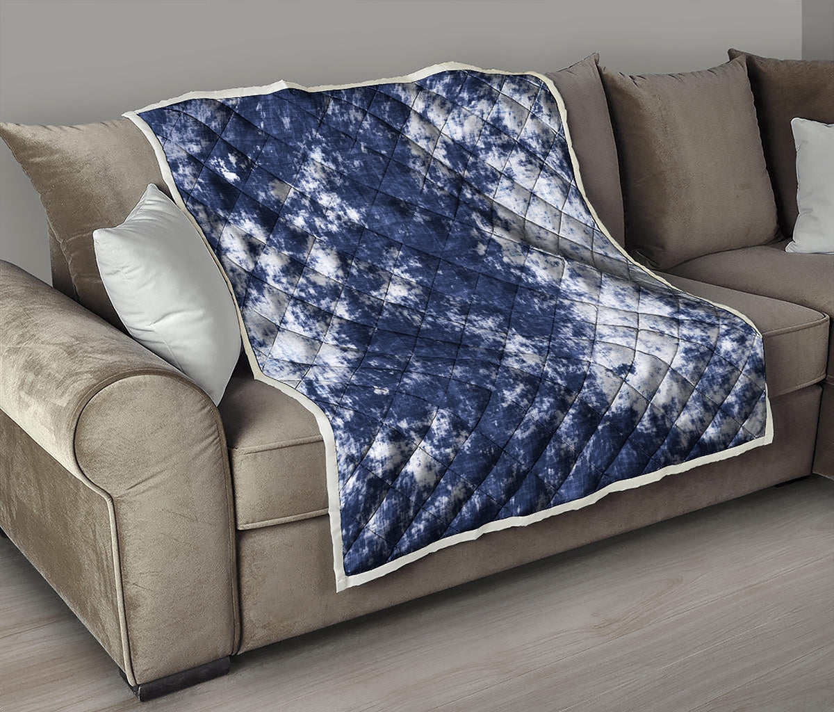 Blue And White Acid Wash Tie Dye Print Quilt