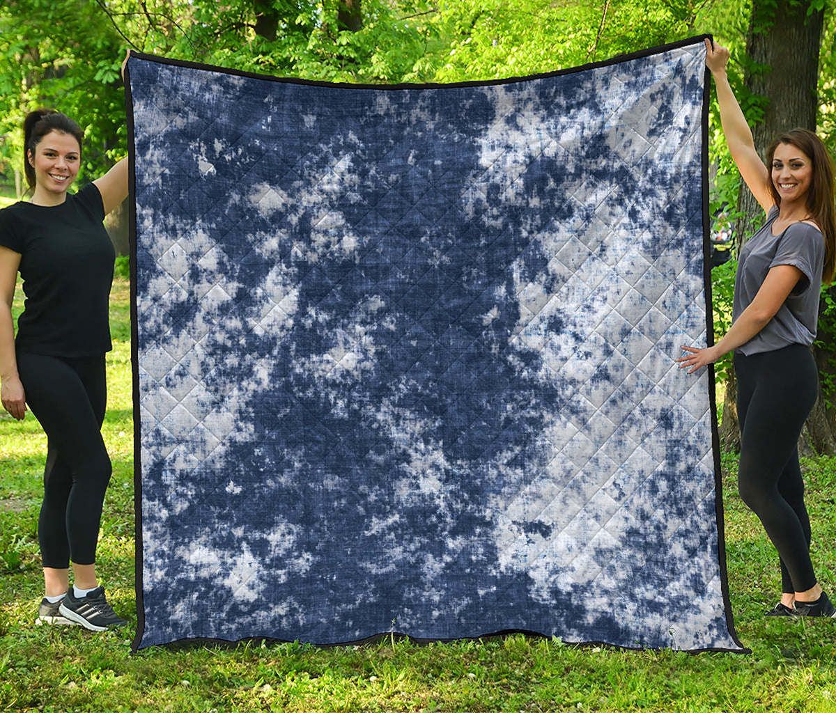 Blue And White Acid Wash Tie Dye Print Quilt