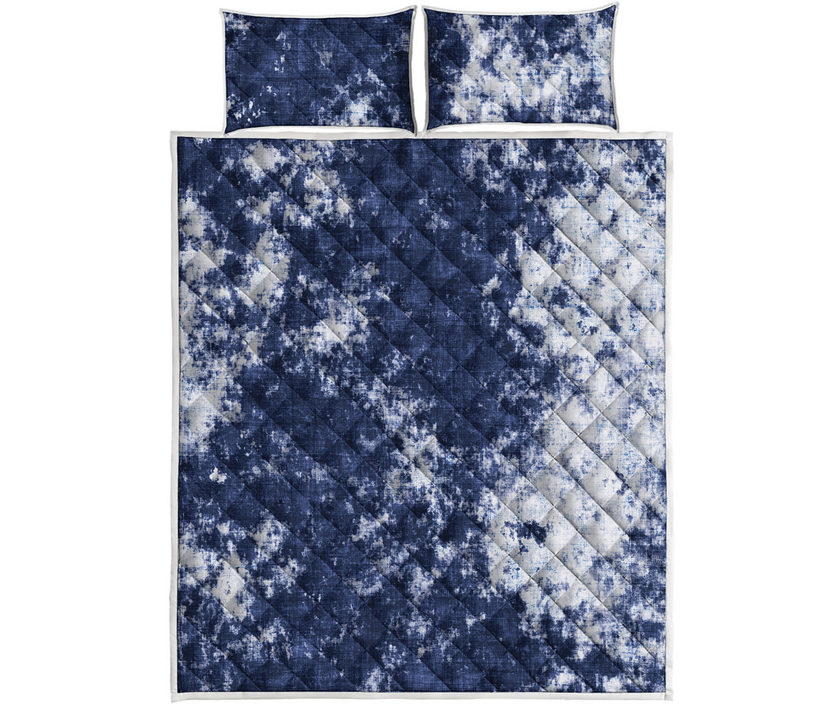 Blue And White Acid Wash Tie Dye Print Quilt Bed Set
