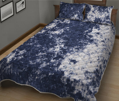 Blue And White Acid Wash Tie Dye Print Quilt Bed Set