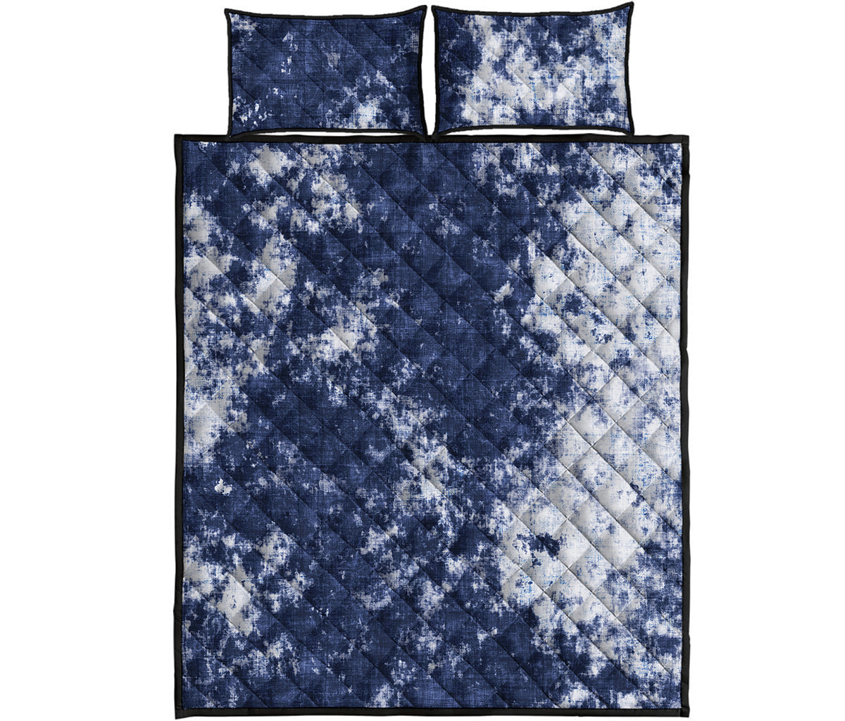 Blue And White Acid Wash Tie Dye Print Quilt Bed Set
