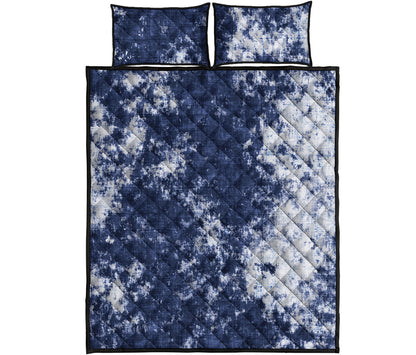 Blue And White Acid Wash Tie Dye Print Quilt Bed Set