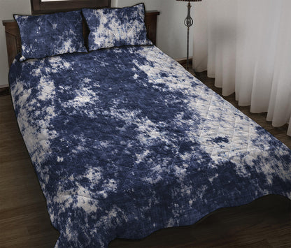 Blue And White Acid Wash Tie Dye Print Quilt Bed Set