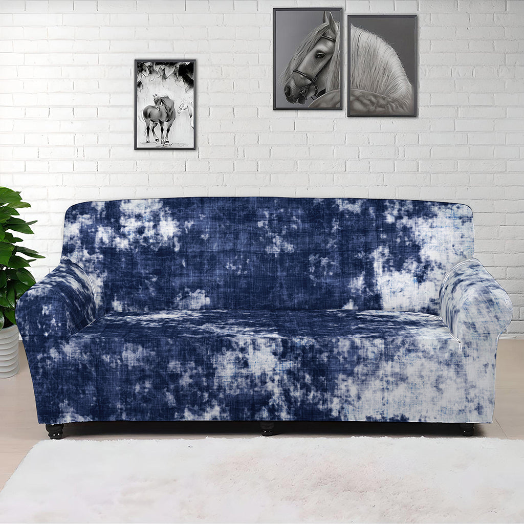 Blue And White Acid Wash Tie Dye Print Sofa Cover