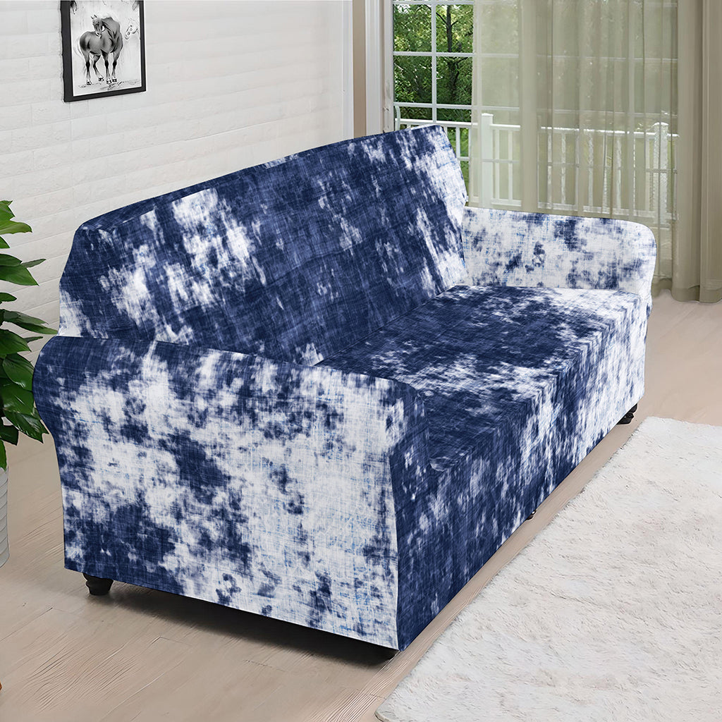 Blue And White Acid Wash Tie Dye Print Sofa Cover
