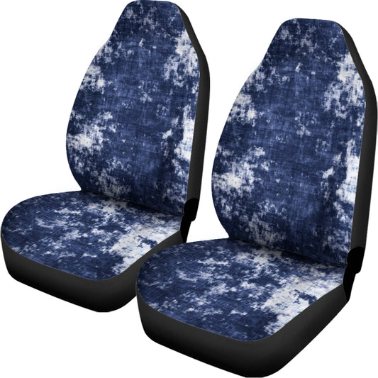 Blue And White Acid Wash Tie Dye Print Universal Fit Car Seat Covers
