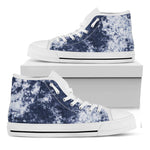 Blue And White Acid Wash Tie Dye Print White High Top Shoes