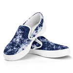 Blue And White Acid Wash Tie Dye Print White Slip On Shoes