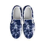 Blue And White Acid Wash Tie Dye Print White Slip On Shoes