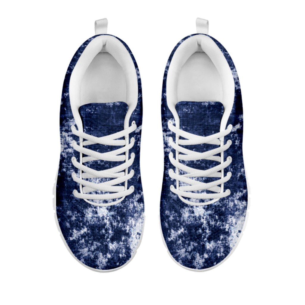Blue And White Acid Wash Tie Dye Print White Sneakers