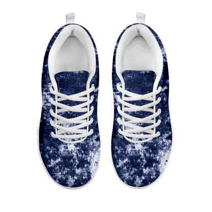 Blue And White Acid Wash Tie Dye Print White Sneakers