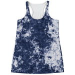 Blue And White Acid Wash Tie Dye Print Women's Racerback Tank Top