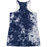 Blue And White Acid Wash Tie Dye Print Women's Racerback Tank Top