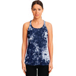 Blue And White Acid Wash Tie Dye Print Women's Racerback Tank Top