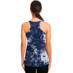 Blue And White Acid Wash Tie Dye Print Women's Racerback Tank Top