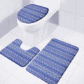 Blue And White African Pattern Print 3 Piece Bath Mat Set