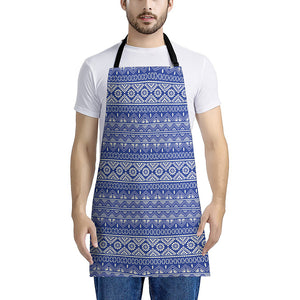 Blue And White African Pattern Print Apron