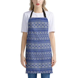 Blue And White African Pattern Print Apron