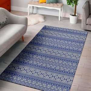 Blue And White African Pattern Print Area Rug