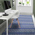 Blue And White African Pattern Print Area Rug