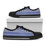 Blue And White African Pattern Print Black Low Top Shoes