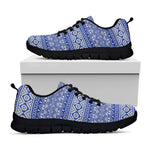 Blue And White African Pattern Print Black Sneakers