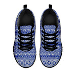 Blue And White African Pattern Print Black Sneakers