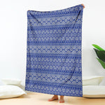 Blue And White African Pattern Print Blanket